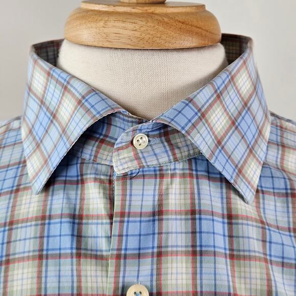 Peter Millar Blue Plaid Button-Up Long Sleeve Dress Shirt | Men's XL‎ - Picture 11 of 14
